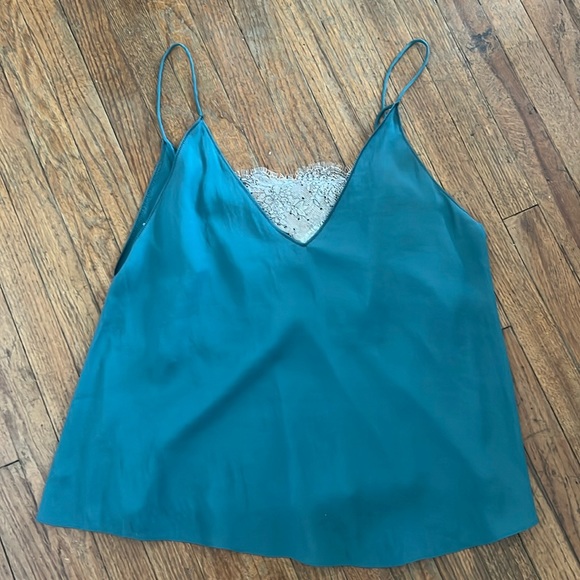 Teal silk Cami with lace - Picture 1 of 7